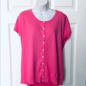 L.L. Bean Pink Short Sleeve Button Up Lightweight Sweater NWOT Size XL